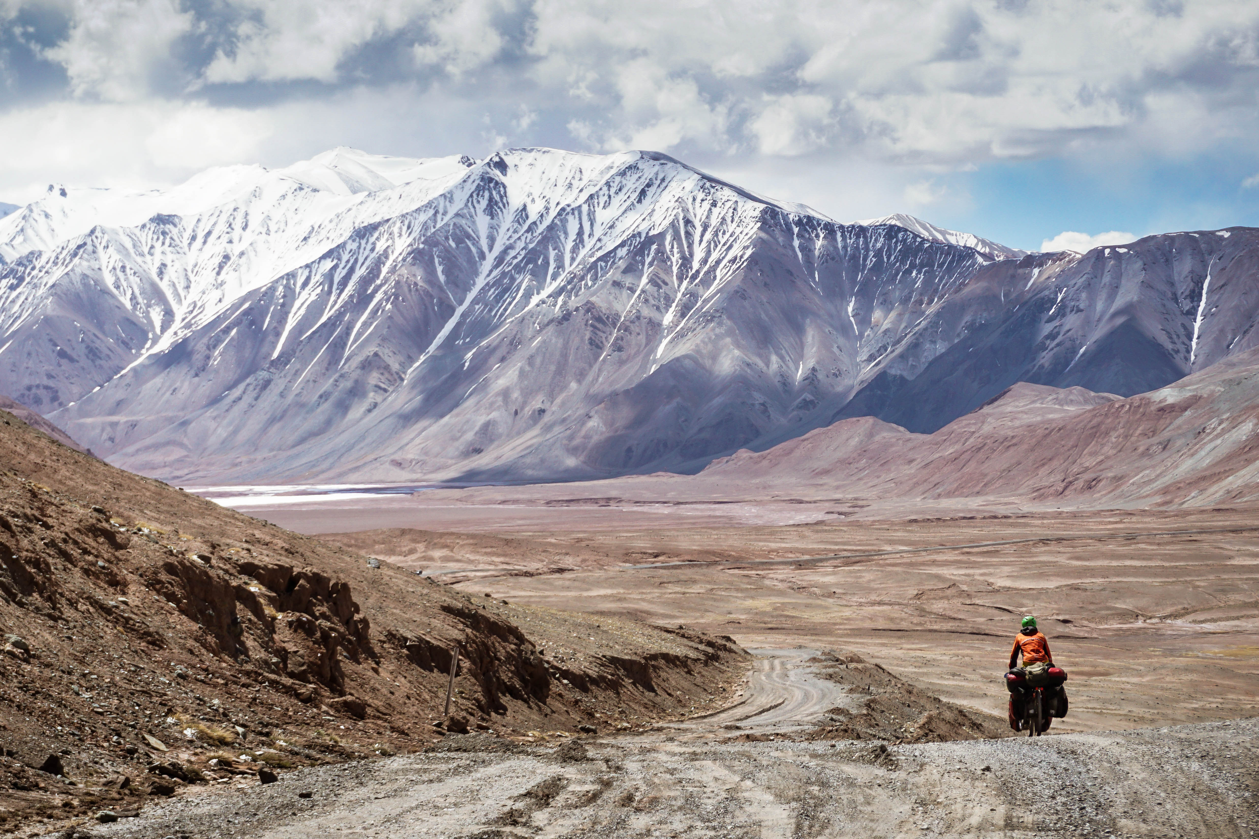 Tackling a rough section of the remote Pamir Highway.