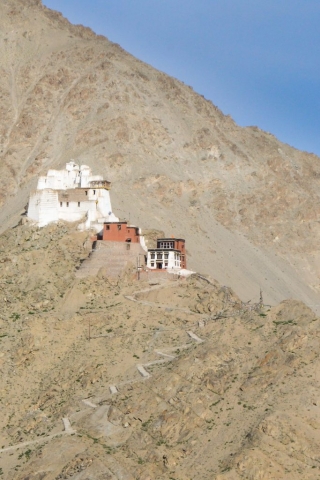Buddhist temple perched high in the Himalaya.