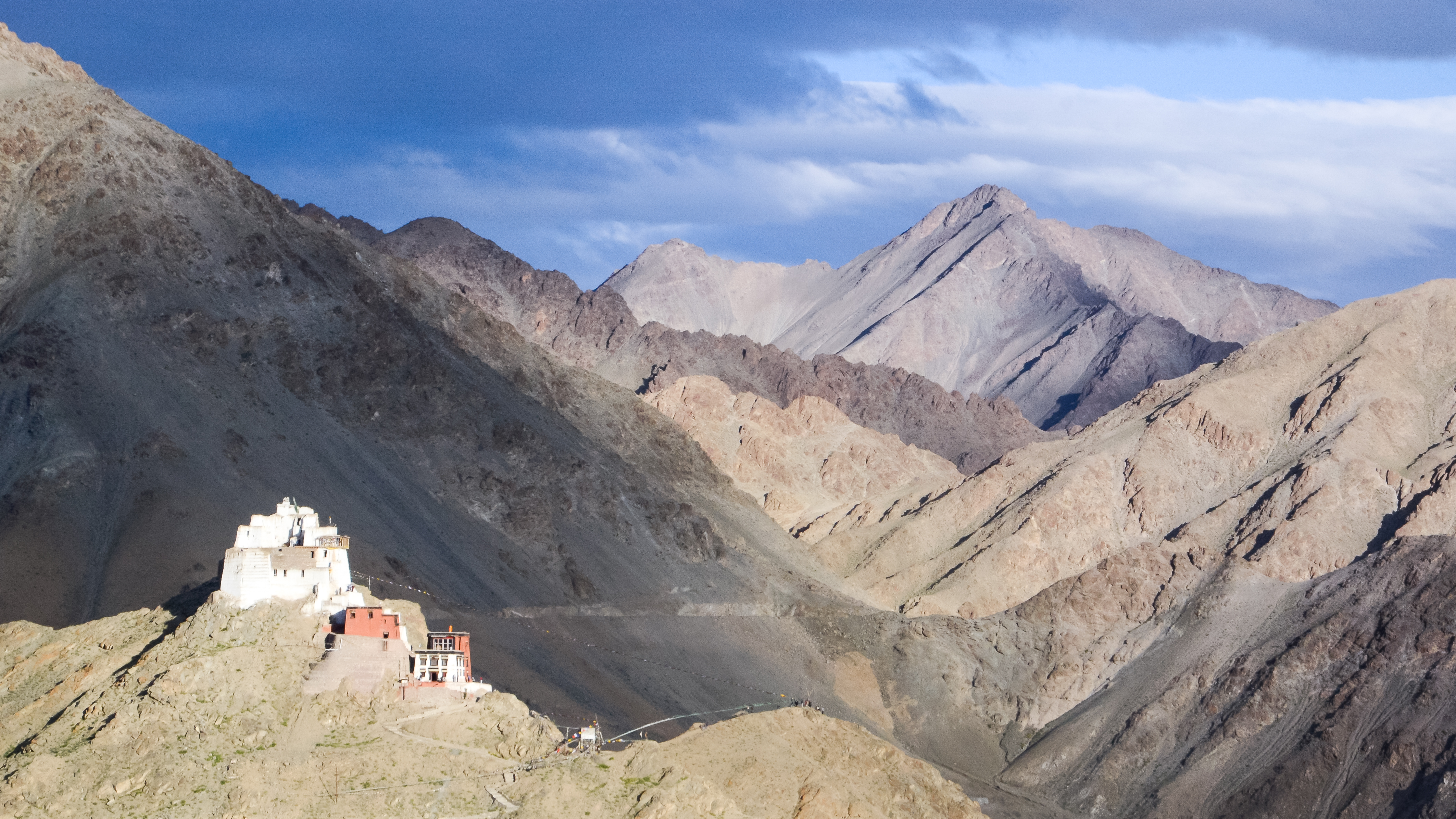 Himalayan peaks and ancient temples, Ladakh, India.